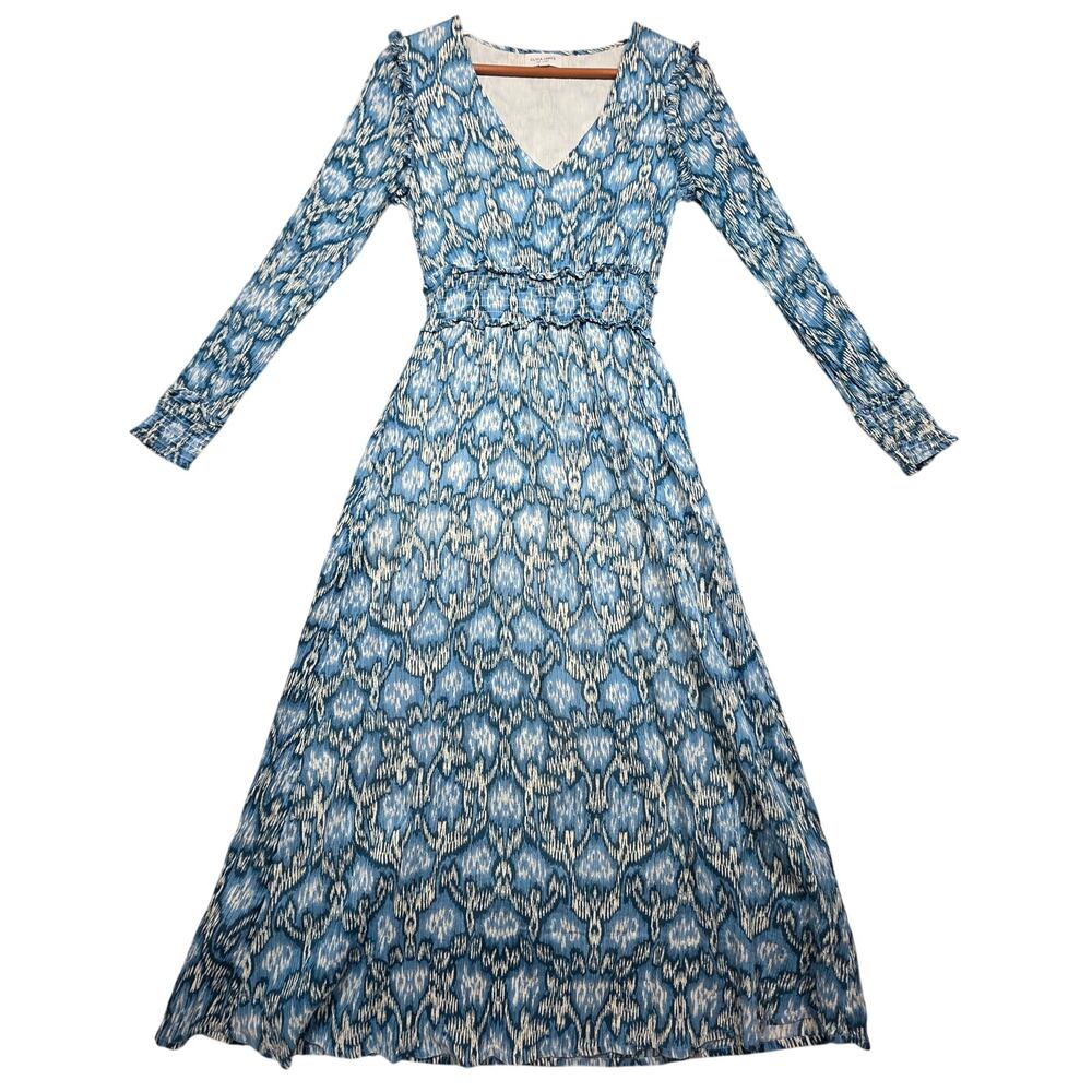 Olivia James Blue Ikat Long Sleeve Vneck Maxi Dress